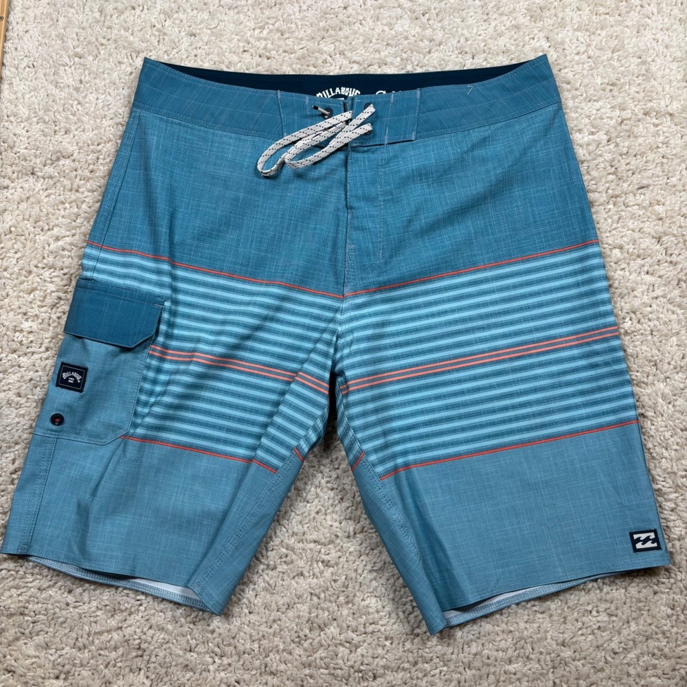 Billabong Recycler All Day Pro Board Shorts Mens 31 Blue Striped‎ Swim Trunks